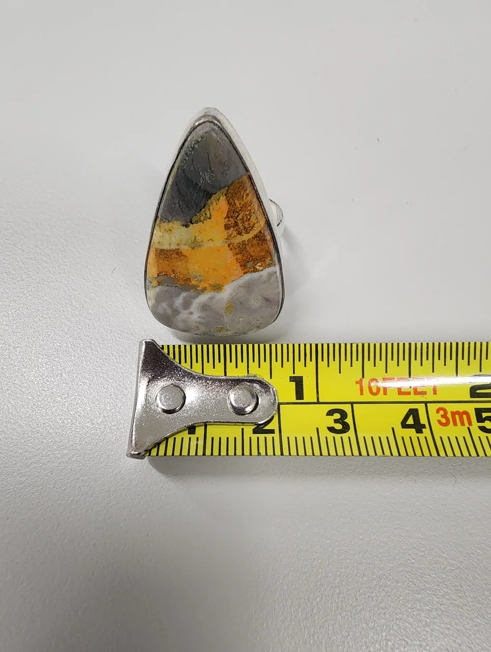 Sz 9 Yellow and Gray Statement Resin Bumble Bee Jasper-look Ring Teardrop Boho